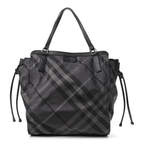 BURBERRY Nylon Check Buckleigh Packable Tote Charcoal 